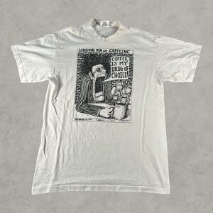 Vintage Bad Bob Shirt Mens Large White 90s Screaming Man On Coffee Art Tee Rare